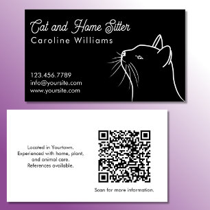 Carte De Visite Code QR illustration minimaliste de chat blanc et