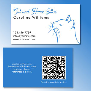 Carte De Visite Code QR illustration minimaliste de chat bleu blan