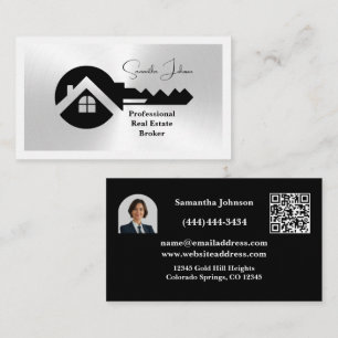 Carte De Visite Code QR immobilier photo réaliste noir et argent é