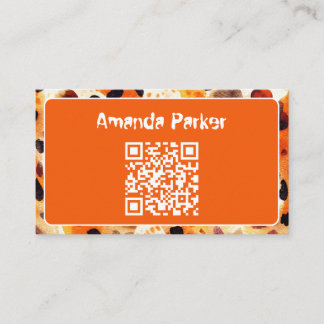 Carte de visite code QR impression animale orange