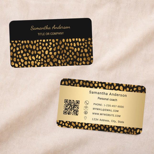 Carte De Visite Code QR Impression Léopard Or Noir Luxe (Créateur téléchargé)