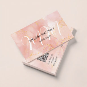 Carte De Visite Code QR   Initiales d'encre rose pâle