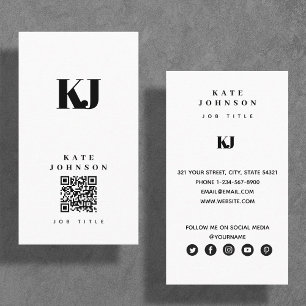 Carte De Visite Code QR initiales monogramme solide moderne