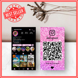 Carte De Visite Code QR Instagram LUXE Paillettes Roses