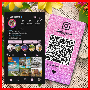 Carte De Visite Code QR Instagram LUXE Paillettes Roses