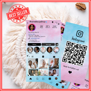 Carte De Visite Code QR Instagram ombré rose et bleu