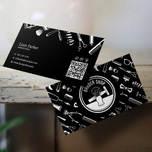 Carte De Visite Code QR Instagram pour coiffeur cheveux noir et bl