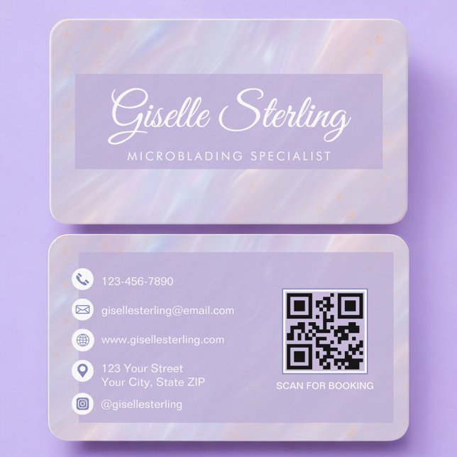 Carte De Visite Code QR iridescent Microblading Professionnel (Créateur téléchargé)