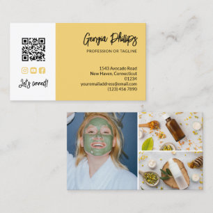Carte De Visite Code QR jaune doux Collage de 3 photos