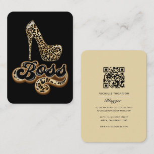 Carte De Visite Code QR Lady Lady Léopard noir et or