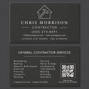 Carte de visite Code QR Linen Noir Argent Construc