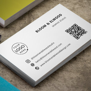 Carte De Visite Code QR Logo blanc minimaliste moderne simple