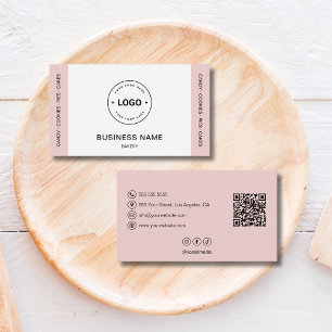 Carte De Visite Code QR Logo Boulangerie Réseaux Sociaux Rose Pâle