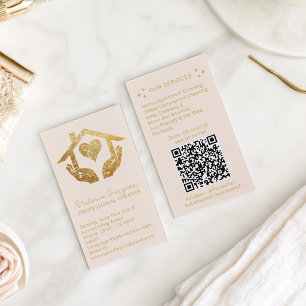 Carte De Visite Code QR Logo de la femme de ménage du service de n