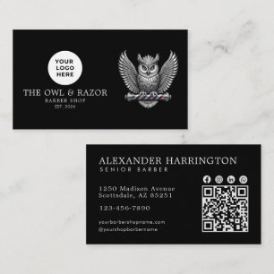Carte De Visite Code Qr Logo De Salon De Coiffure Moderne Chouette