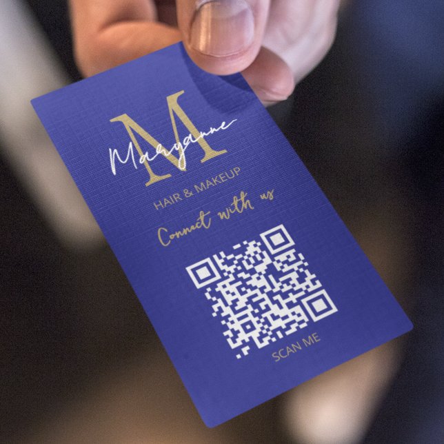 Carte De Visite Code QR Logo d'entreprise Bleu Or (Créateur téléchargé)