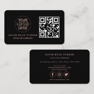 Carte De Visite Code QR Logo d'entreprise Gold Black Professional