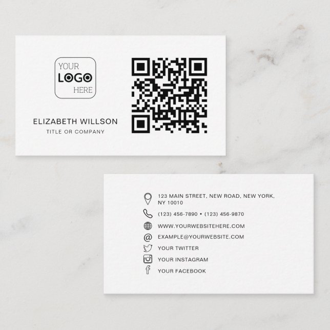 Carte De Visite Code QR Logo d'entreprise Moderne Professionnel (Devant / Derrière)