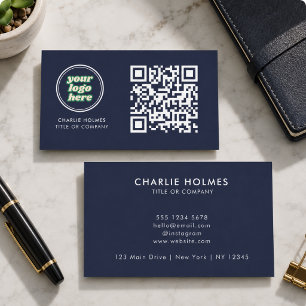Carte De Visite Code QR Logo d'entreprise Navy Moderne Professio
