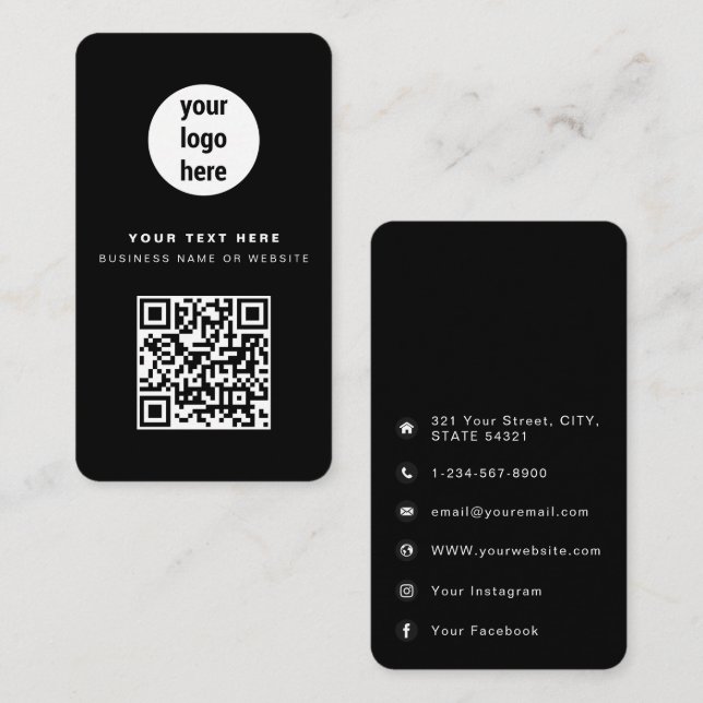 Carte De Visite Code QR Logo d'entreprise Noir Entreprise (Devant / Derrière)