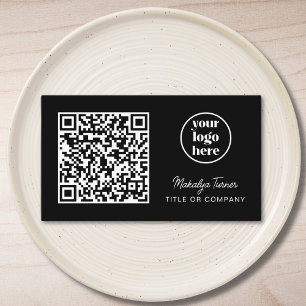 Carte De Visite Code QR Logo d'entreprise Noir Moderne Professionn