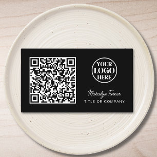 Carte De Visite Code QR Logo d'entreprise Noir Moderne Professionn