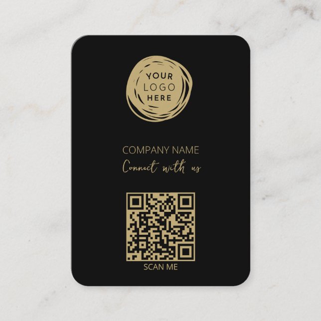 Carte De Visite Code QR Logo d'entreprise Noir puissant (Devant)