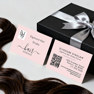 Carte De Visite Code QR Logo Écriture Rose Blush Extension de Chev