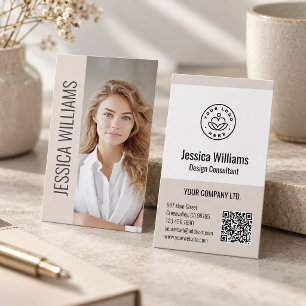 Carte De Visite Code QR Logo Entreprise Moderne Professionnel Beig