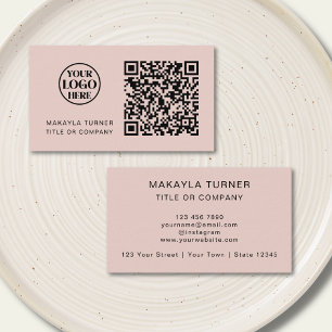 Carte De Visite Code QR Logo Entreprise Rose Pâle Professionnel