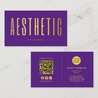 Carte De Visite Code QR Logo Esthétique Violet Et Or