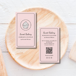 Carte De Visite Code QR Logo Gâteau Cupcake Boulangerie Moderne Ro