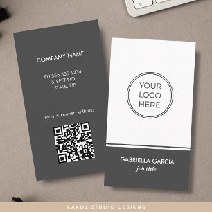 Carte de visite code QR Logo générique simple Gris