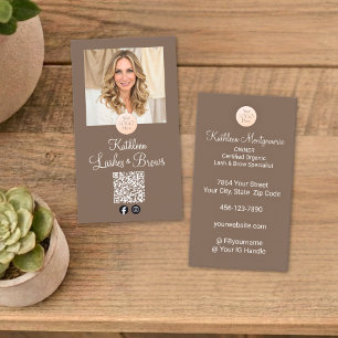 Carte De Visite Code QR Logo Marron Mocha Photo Cils et Sourcils