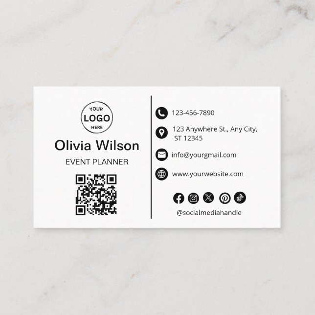 Carte De Visite Code Qr Logo moderne Icônes personnalisées Médias  (Dos)