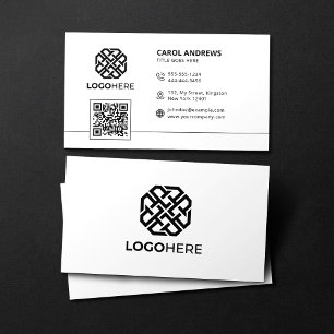 Carte De Visite Code QR Logo Moderne Simple Blanc Générique