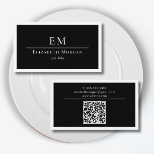 Carte De Visite Code QR Logo Monogramme Professionnel Noir Blanc