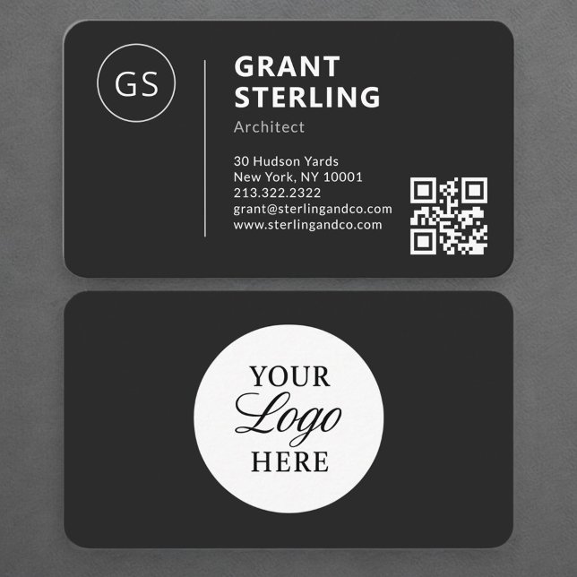 Carte De Visite Code QR Logo Noir Architecte Professionnel (Créateur téléchargé)