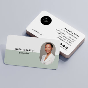 Carte De Visite CODE QR Logo OVAL Photo Professional SAGE VERT