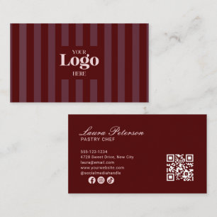 Carte De Visite Code QR Logo Pâtisserie Rayures Bourgogne Luxe