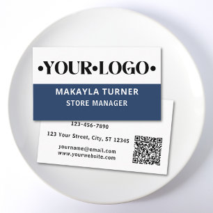 Carte De Visite Code QR Logo Personnalisé Bleu