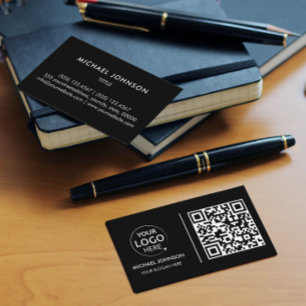 Carte De Visite Code QR Logo personnalisé professionnel Noir moder