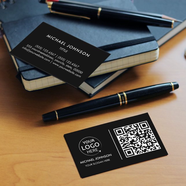 Carte De Visite Code QR Logo personnalisé professionnel Noir moder (Créateur téléchargé)