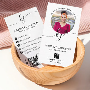 Carte De Visite Code QR Logo Photo Entreprise Cercle Monogramme Sc