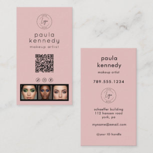 Carte De Visite Code QR Logo Photo Moderne Rose Pâle
