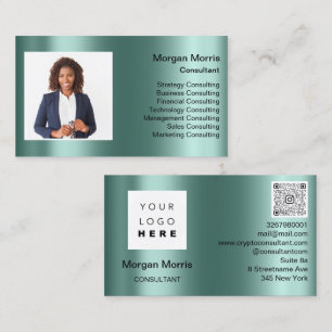 Carte De Visite Code QR Logo Photo Professional Société Turquoise