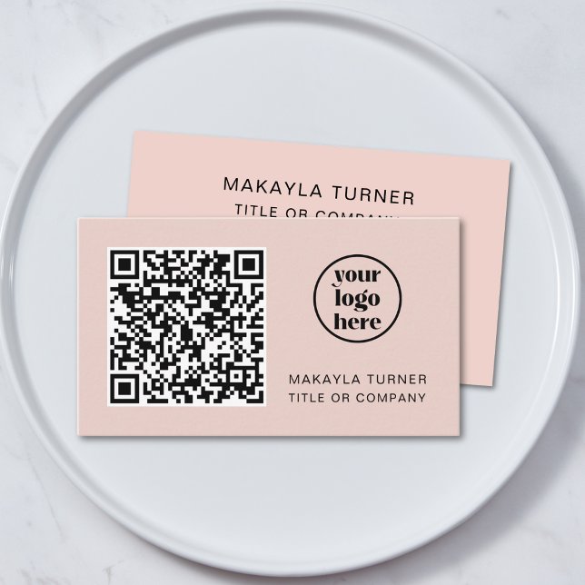 Carte De Visite Code QR - Logo professionnel Blush Pink Profession (Créateur téléchargé)