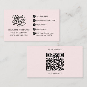 Carte De Visite Code QR Logo Rose Clair Professionnel