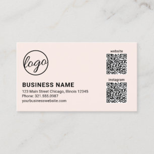 Carte De Visite Code QR Logo Rose Clair Professionnel Moderne