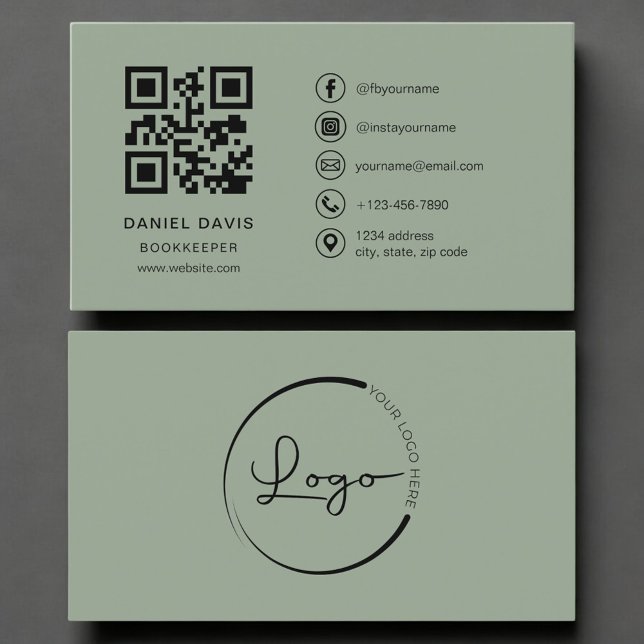 Carte De Visite Code QR Logo Sage Vert Comptable  (Créateur téléchargé)